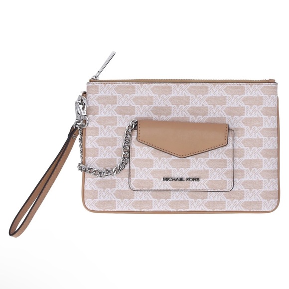 Michael Kors Jet Set Large 2 In 1 Card Case Wristlet Clutch Camel Jacquard MK - Picture 2 of 4